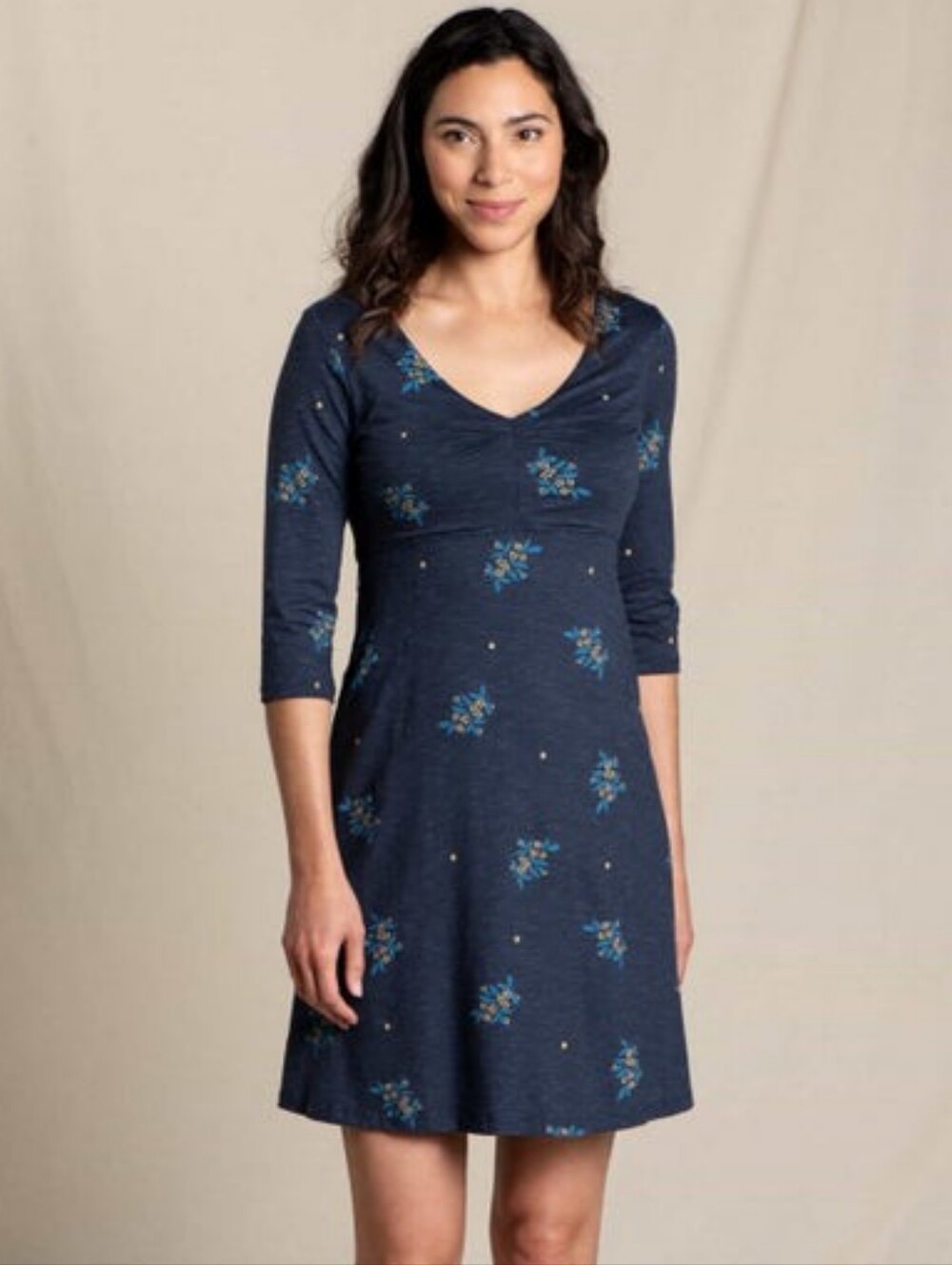 Toad&Co Rosalinda Dress Organic Cotton Blend Navy Floral L Sustainable Granola